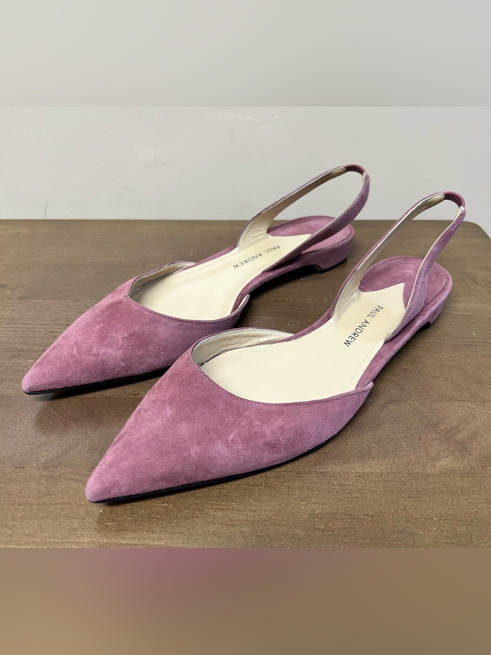 NEW Paul Andrew Rhea Italy 39.5 Pink Suede Pointed Toe Slingback Flats Shoes